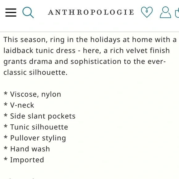 New Anthropologie Melody Velvet Tunic Dress - Picture 15 of 16